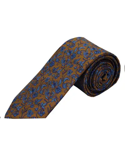 Silk Ties Soprano Ties Soprano Dark Gold With Small Blue Flowers Silk Tie £24.00