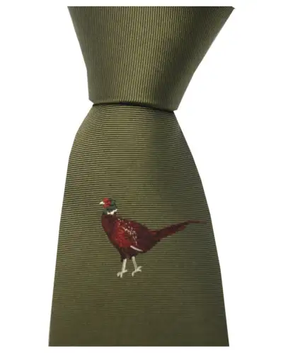 Silk Ties Soprano Ties Soprano Single Motif Standing Pheasant On Green Ground Country Silk Tie £24.00