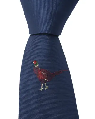 Silk Ties Soprano Ties Soprano Single Motif Standing Pheasant On Navy Ground Country Silk Tie £24.00