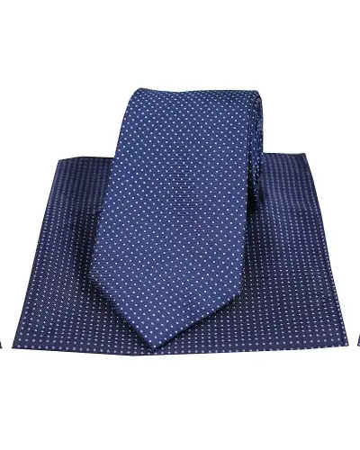 Navy With Blue Pin Dots Silk Tie And Pocket Square | Soprano Ties ST TPSWS09112 Silk Hankie
