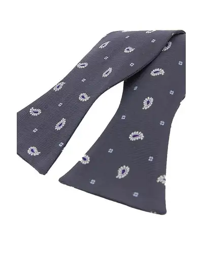 Self Tie Bow Ties Soprano Ties Soprano Charcoal Tear Drop Feather Paisley Silk Self Tied Bow £10.00