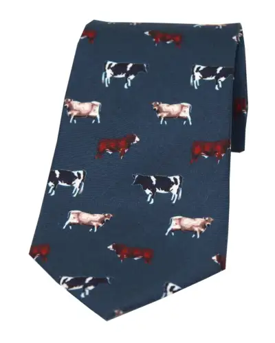 Silk Ties Soprano Ties Soprano Navy With Multi Breed Of Cows Country Silk Tie £23.00