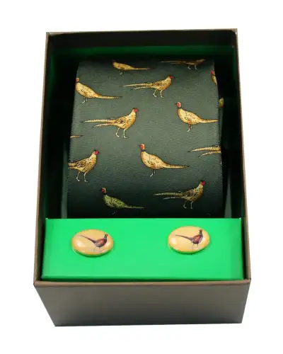 Cufflinks Soprano Ties Green Standing Pheasants Tie And Cufflink Set £40.00