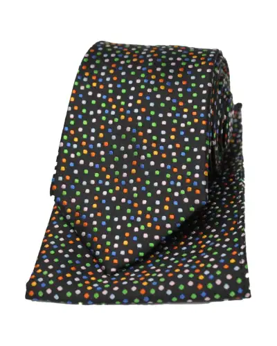Posh & Dandy Ties Soprano Ties Posh And Dandy Black Ground Multi Pin Dots Silk Tie And Pocket Square £34.00