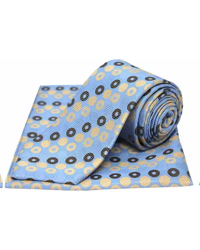 Posh & Dandy Ties Soprano Ties Posh And Dandy Light Blue With Multi Coloured Circles Silk Tie And Pocket Square £23.00