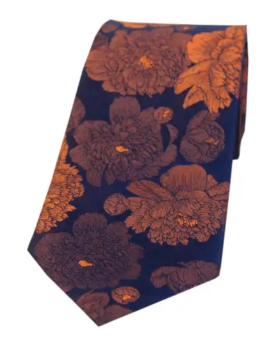 Silk Ties Soprano Ties Soprano Brown And Burnt Orange Large Flowers Silk Tie £23.00