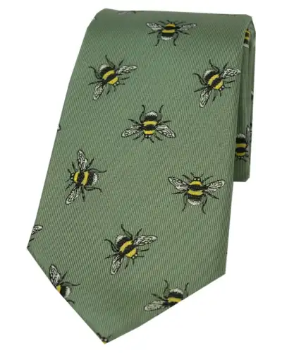 Silk Ties Soprano Ties Sage Green Bumble Bee Luxury Silk Tie £24.00