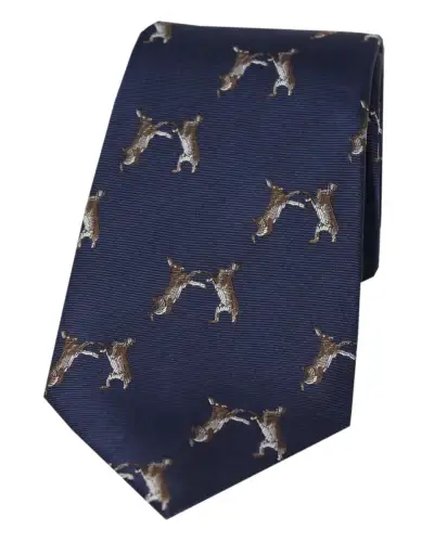 Silk Ties Soprano Ties Soprano Boxing Hares On Navy Ground Country Silk Tie £24.00