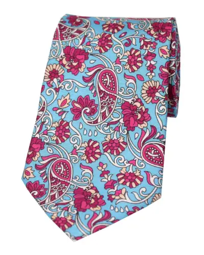 Posh & Dandy Ties Soprano Ties Sky Ground With Plum Flowers Posh And Dandy Silk Tie £27.00