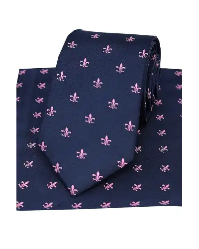 Silk Hankies Soprano Ties Soprano Navy With Pink Fleur De Lis Silk Tie And Pocket Square £34.00