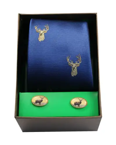 Cufflinks Soprano Ties Stags Head On Royal Blue Ground Tie Cufflink Set £40.00