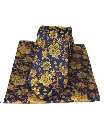 Silk Hankies Soprano Ties Soprano Navy Gold Orange Floral Silk Tie And Pocket Square £34.00