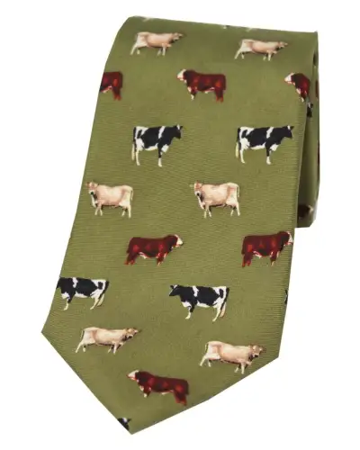 Silk Ties Soprano Ties Soprano Different Cow Breeds Printed Mens Silk Tie On A Country Green Background £23.00
