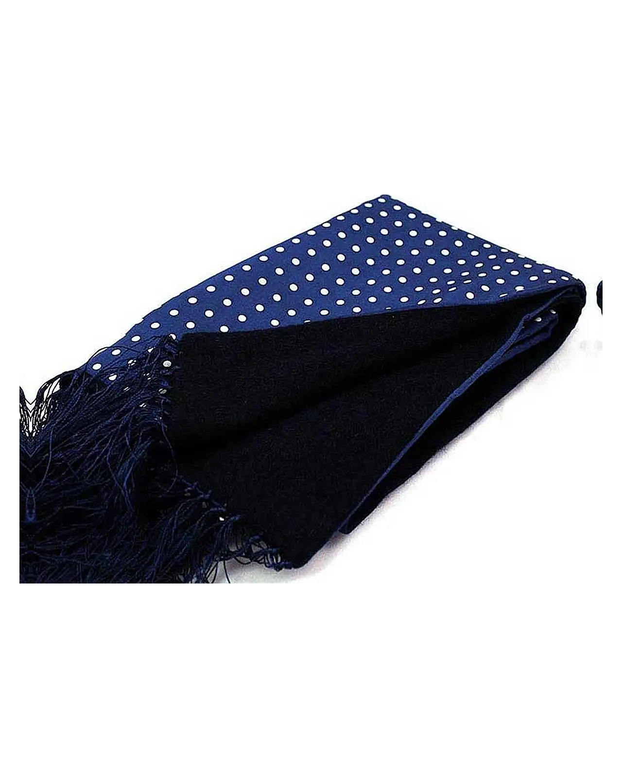 Scarves Soprano Ties Soprano Lambs Wool And Printed Silk Polka Dot Scarf On Navy Ground £62.00