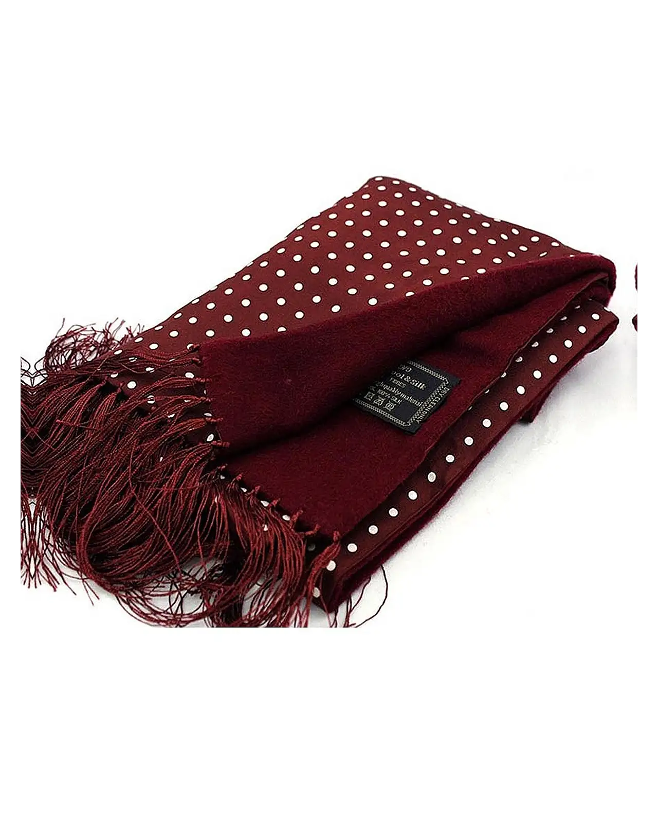 Scarves Soprano Ties Soprano Lambs Wool And Printed Silk Polka Dot Scarf On Wine Ground £62.00