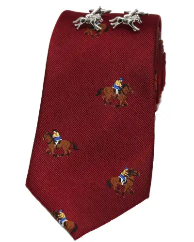 Cufflinks Soprano Ties Horse Racing Theme On Burgundy Ground Tie and Cufflink Set £40.00
