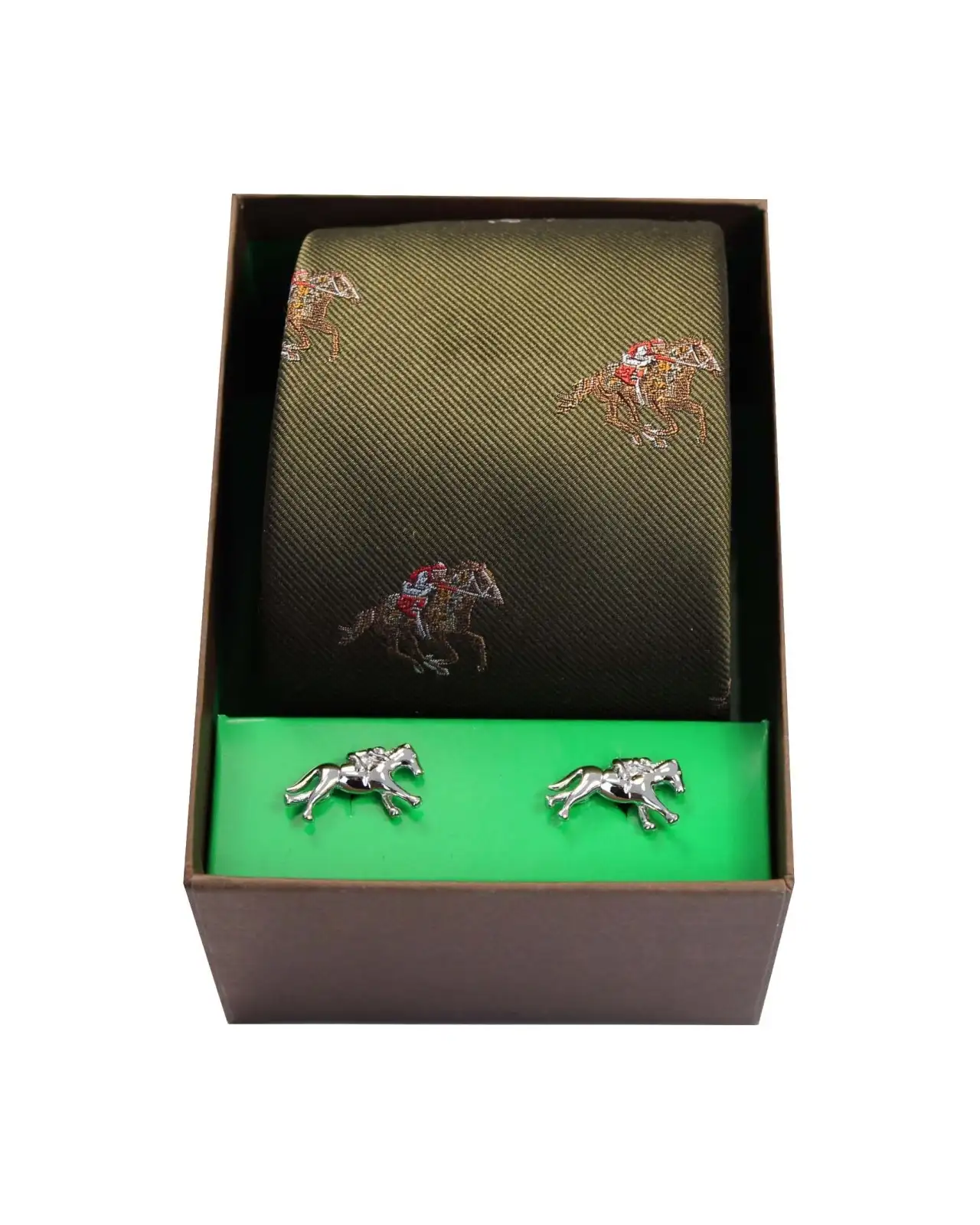 Cufflinks Soprano Ties Horse Racing Theme On Green Ground Tie Cufflink Set £40.00