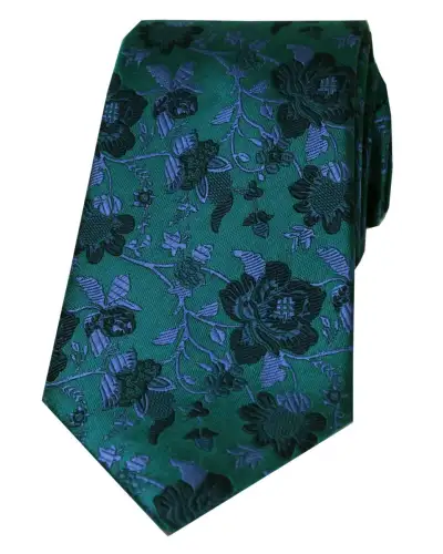 Silk Ties Soprano Ties Soprano Forest Green And Blue Flowers Silk Tie £24.00