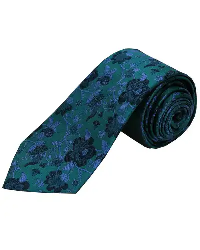 Silk Ties Soprano Ties Soprano Forest Green And Blue Flowers Silk Tie £24.00