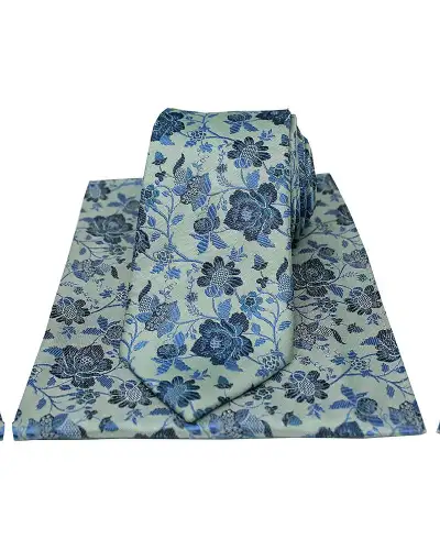 Soprano Duck Egg Blue Floral Luxury Silk Tie And Hanky | Soprano Ties ST TPSWST92 Silk Hankie