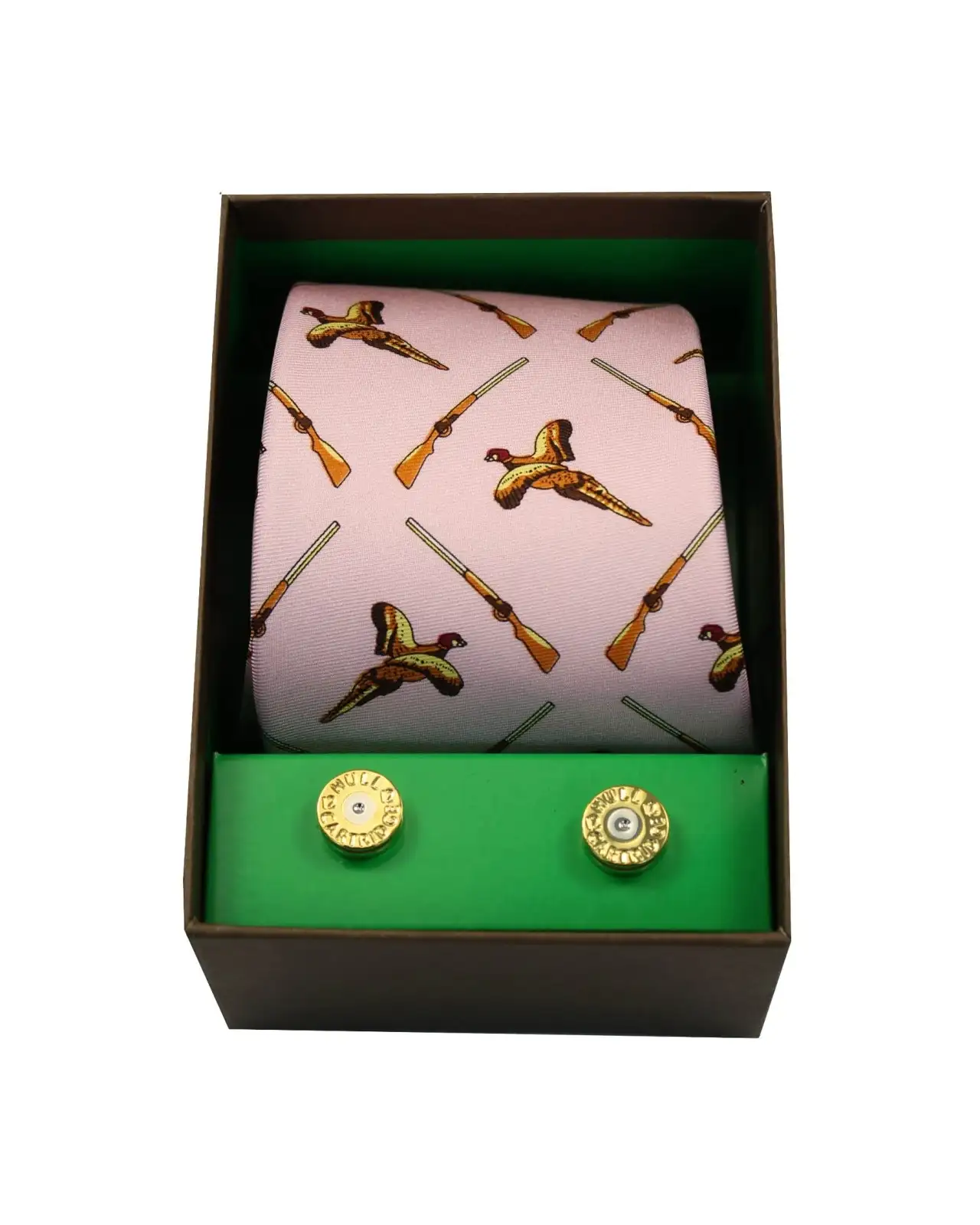 Cufflinks Soprano Ties Pink Flying Pheasants and Shotguns Tie and Cufflink Set £40.00