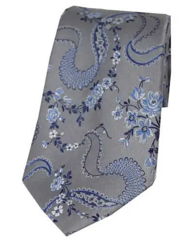 Silk Ties Soprano Ties Soprano Grey Floral Pattern Silk Tie £18.00