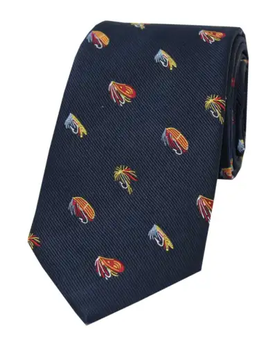 Silk Ties Soprano Ties Soprano Fishing Flies On Navy Blue Ground Country Silk Tie £24.00