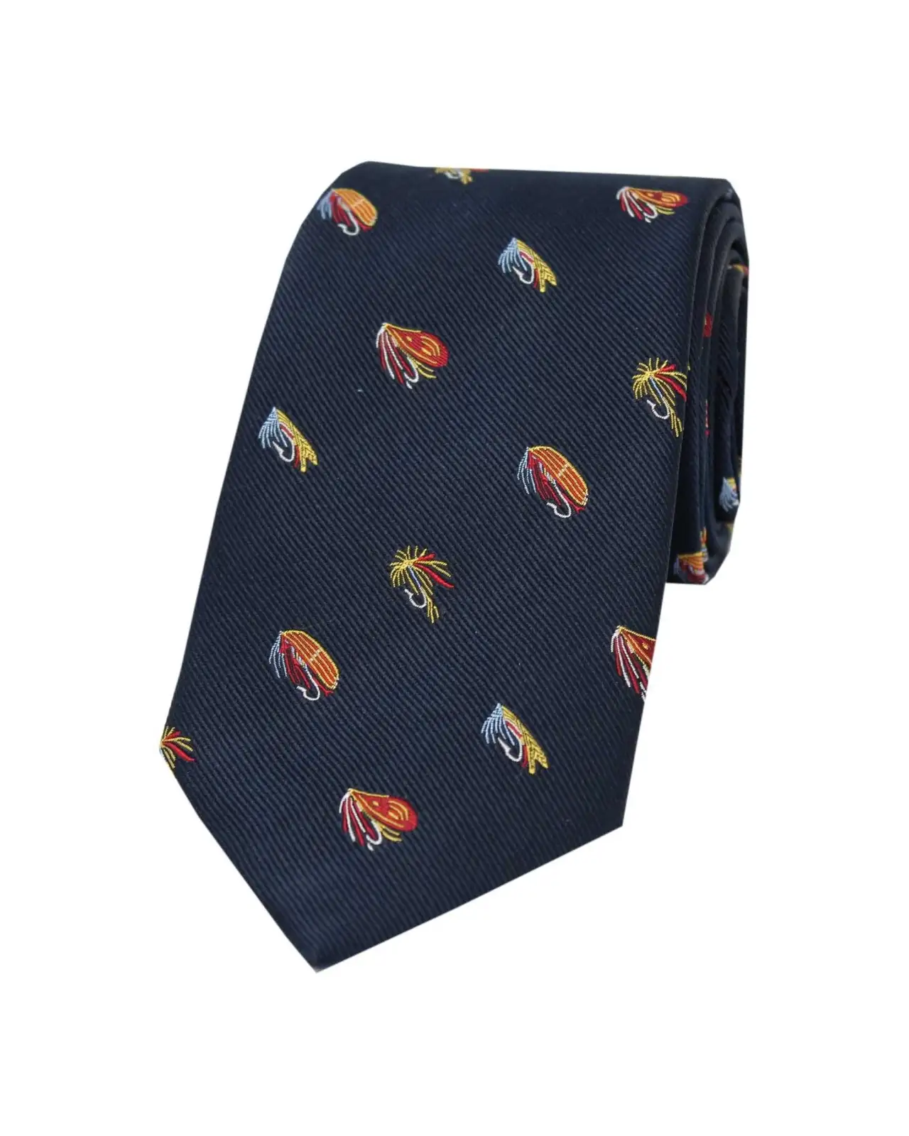Silk Ties Soprano Ties Soprano Fishing Flies On Navy Blue Ground Country Silk Tie £24.00