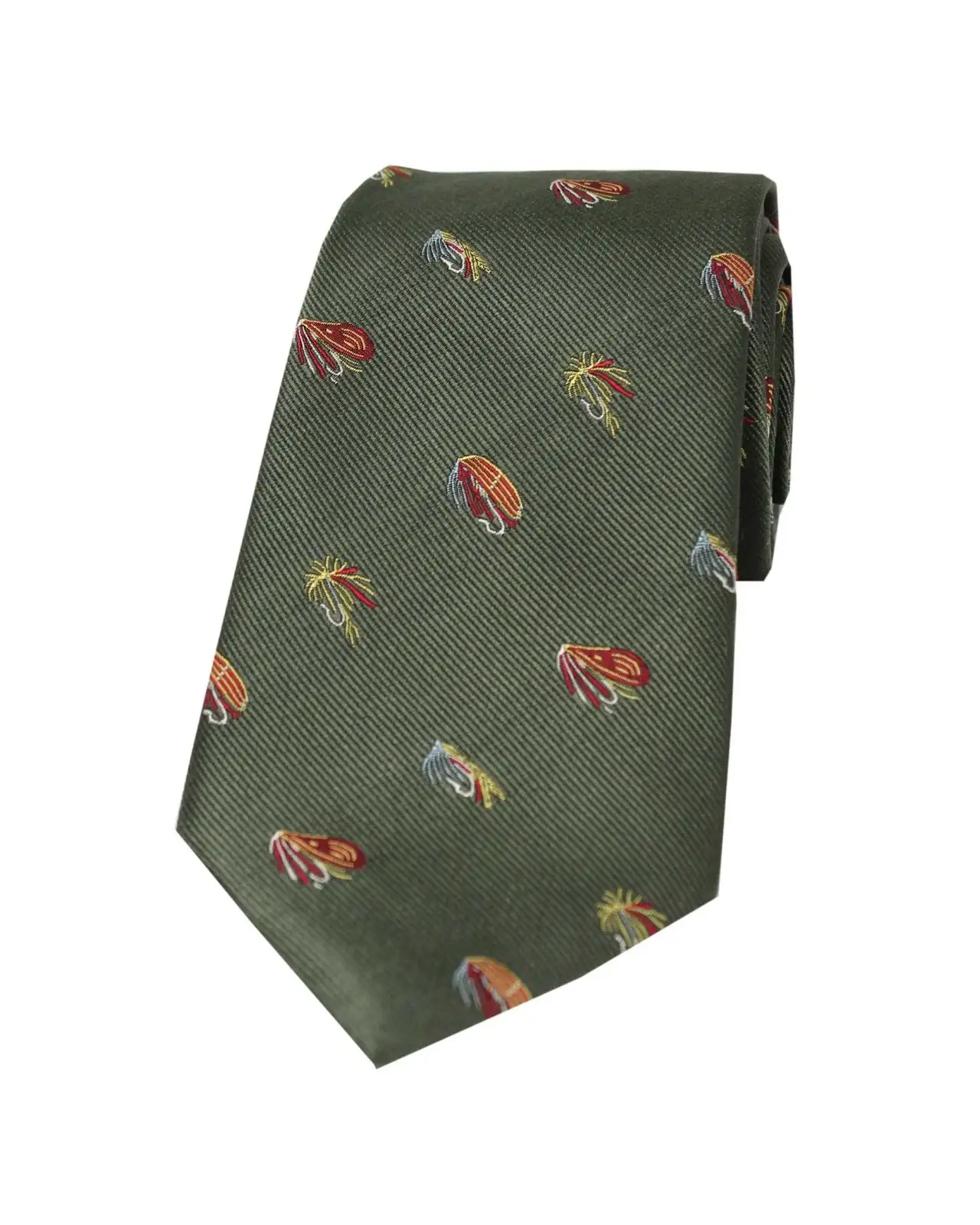Silk Ties Soprano Ties Soprano Fishing Flies On Country Green Ground Country Silk Tie £24.00