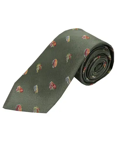 Silk Ties Soprano Ties Soprano Fishing Flies On Country Green Ground Country Silk Tie £24.00