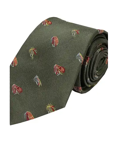 Silk Ties Soprano Ties Soprano Fishing Flies On Country Green Ground Country Silk Tie £24.00