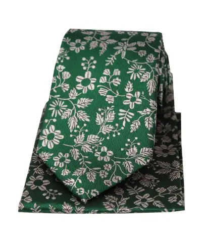 Soprano Forest Green Floral Silk Tie And Pocket Square | Soprano Ties ST TPSYWRS06 Silk Hankie