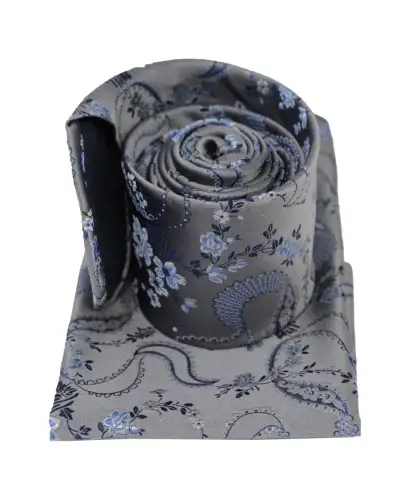 Pocket Square Soprano Ties Soprano Grey Floral Pattern Silk Tie And Pocket Square £23.00