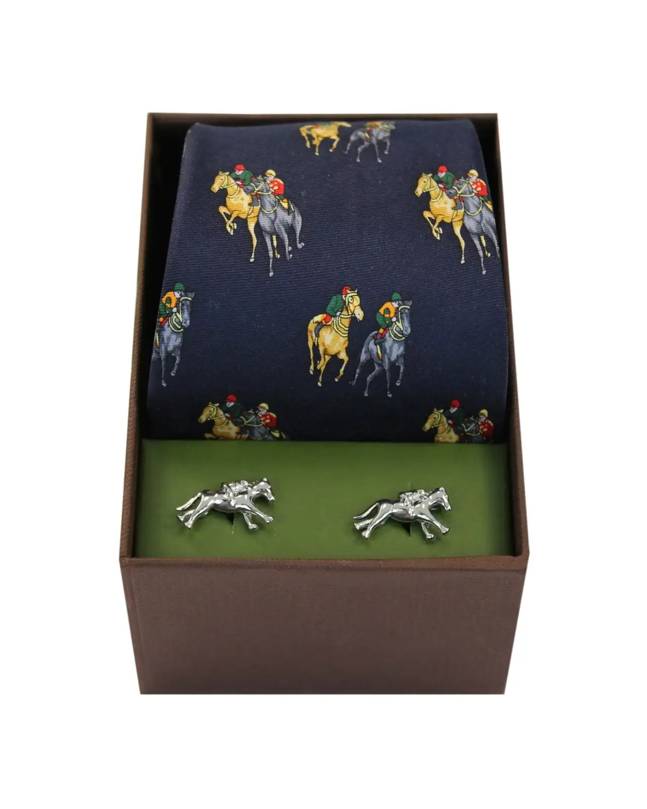 Gift Sets Soprano Ties Navy Horse Racing Theme Tie And Cufflink Set £40.00