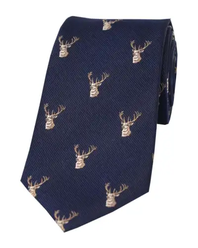 Silk Ties Soprano Ties Soprano Stags Heads On Navy Ground Country Silk Tie £24.00