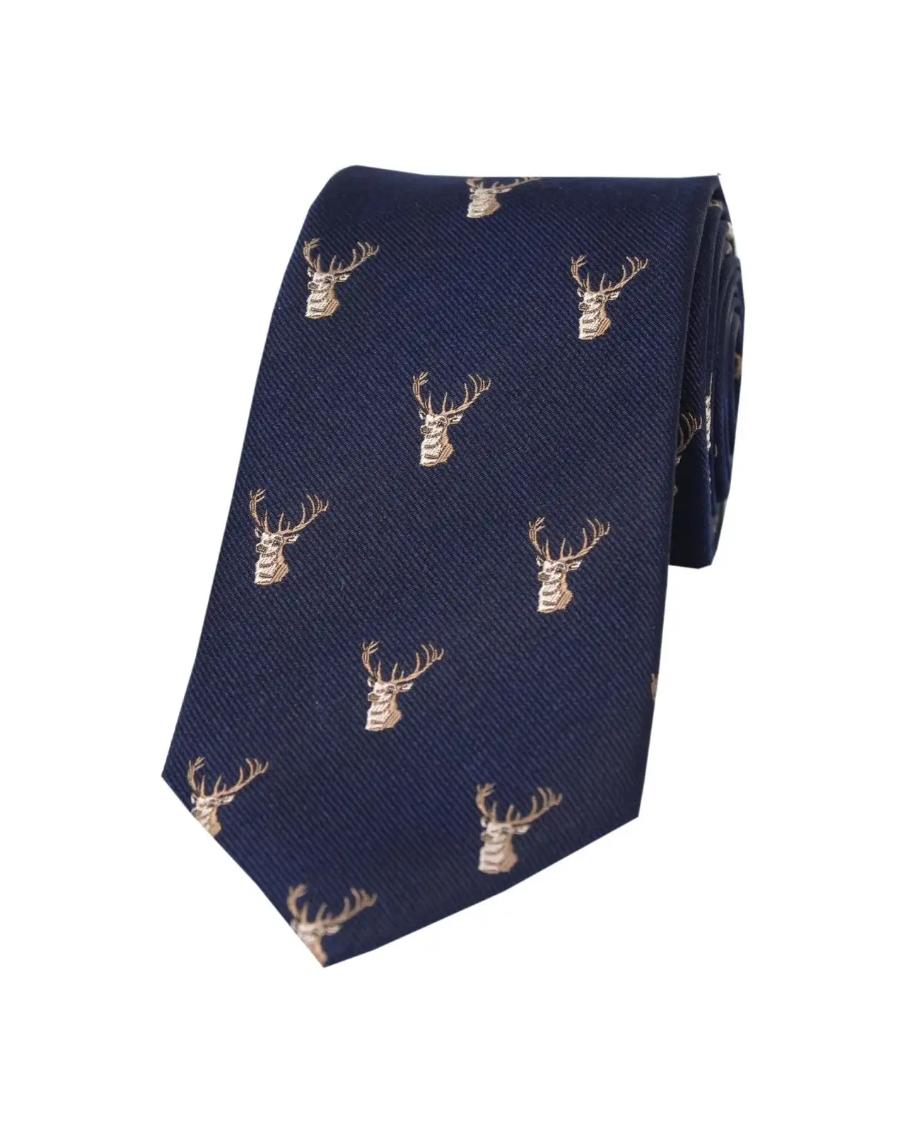 Silk Ties Soprano Ties Soprano Stags Heads On Navy Ground Country Silk Tie £24.00