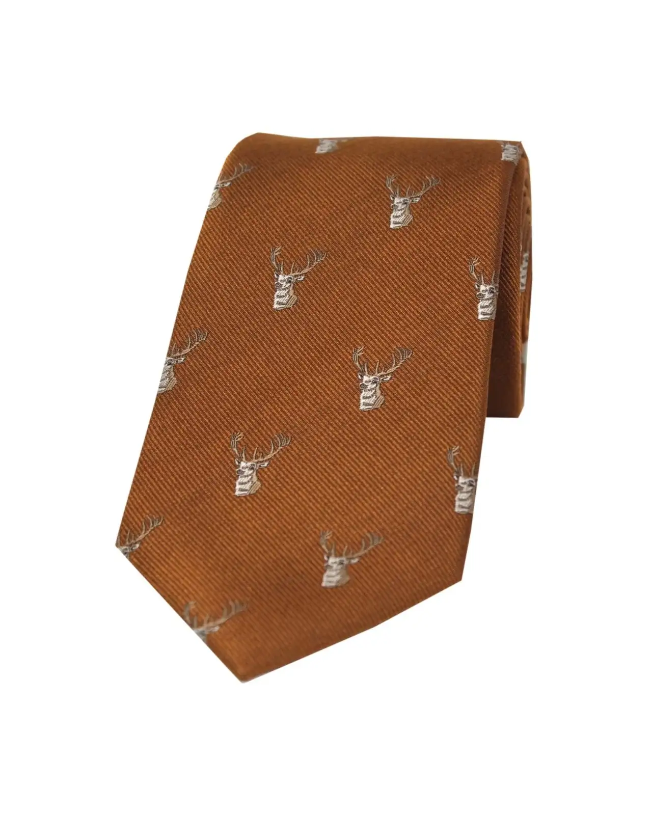 Silk Ties Soprano Ties Soprano Stags Heads On Brown Rust Ground Country Silk Tie £24.00