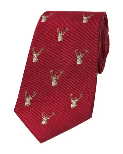 Silk Ties Soprano Ties Soprano Stags Heads On Burgundy Ground Country Silk Tie £24.00