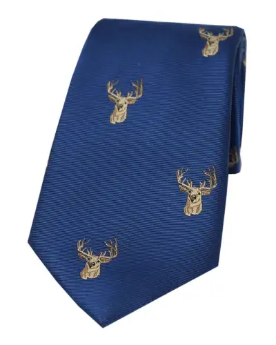 Silk Ties Soprano Ties Soprano Stags Heads On Blue Ground Country Silk Tie £24.00