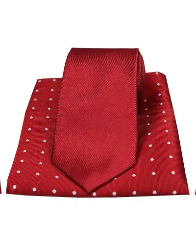 Soprano Red Silk Tie With Polka Dot Silk Hanky | Soprano Ties ST TPS0476 Silk Hankie