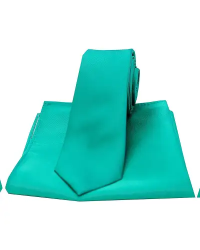 Thin Ties Soprano Ties Soprano Sea Green Satin Silk Thin Tie And Pocket Square £9.00