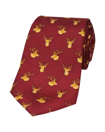 Silk Ties Soprano Ties Soprano Stags Heads On A Wine Ground Country Silk Tie £20.00