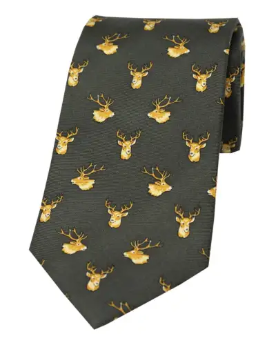 Silk Ties Soprano Ties Soprano Stags Heads On Country Green Ground Country Silk Tie £20.00