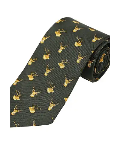 Silk Ties Soprano Ties Soprano Stags Heads On Country Green Ground Country Silk Tie £20.00