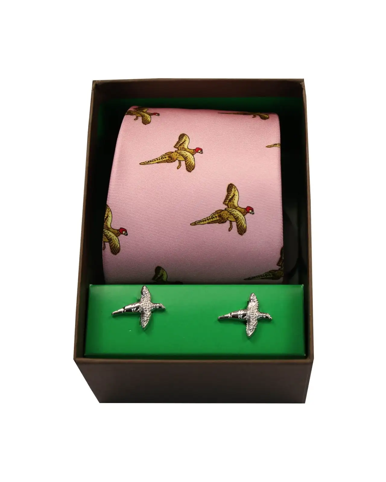 Cufflinks Soprano Ties Pink Flying Pheasants Silk Tie and Cufflink Set £40.00