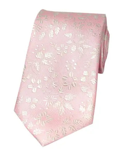 Silk Ties Soprano Ties Soprano Pastel Pink Ground With Ivory Flowers Pattern Silk Tie £21.00