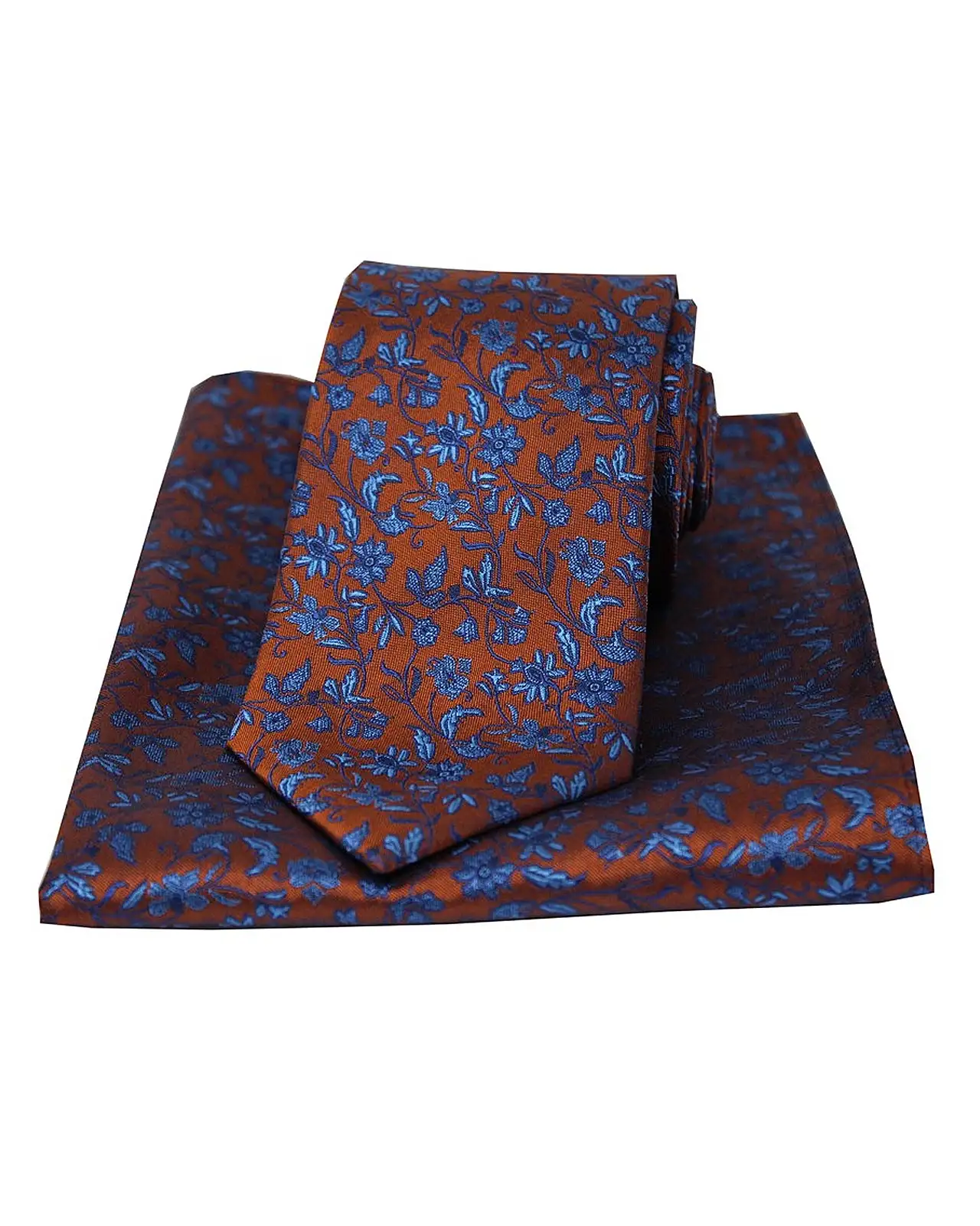 Silk Hankies Soprano Ties Soprano Burnt Orange With Small Blue Flowers Silk Tie And Pocket Square £34.00