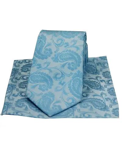 Soprano Pastel Blue Paisley Silk Tie And Hanky | Soprano Ties ST TPSWST7223 Silk Hankie