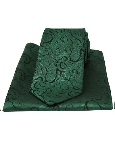 Soprano Racing Green Paisley Silk Tie And Pocket Square | Soprano Ties ST TPSWS7193 Silk Hankie