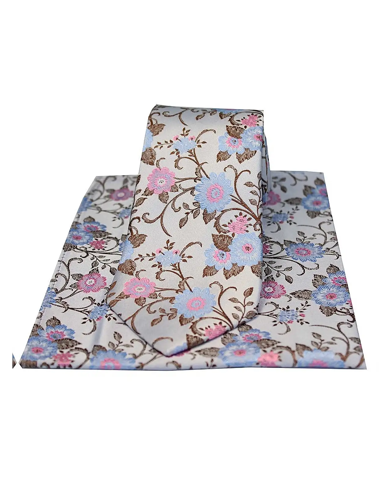 Pocket Square Soprano Ties Soprano Silver With Pink And Blue Flowers Silk Tie And Pocket Square £34.00